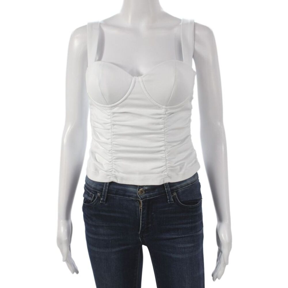 Reformation Womens Cropped Sleeveless White Top Zip Closure Designer Size S